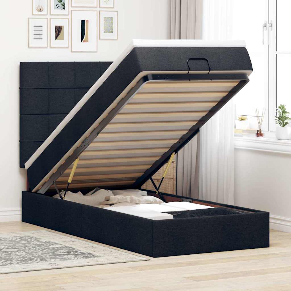 Ottoman bed met matras en LED's 100x200cm stof zwart is nu te koop bij PeponiXL, paradijselijk wonen!