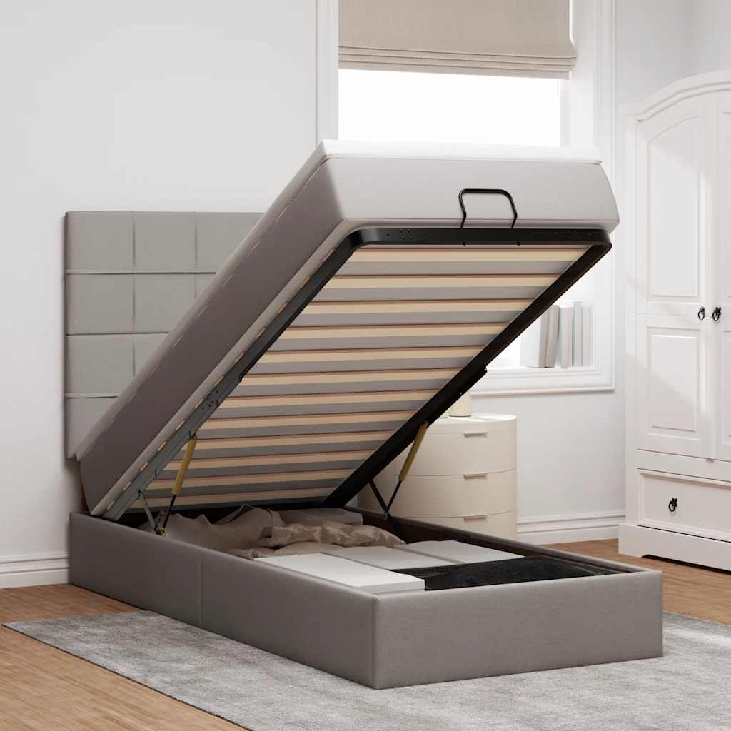 Ottoman bed met matras en LED's 100x200cm stof taupe is nu te koop bij PeponiXL, paradijselijk wonen!