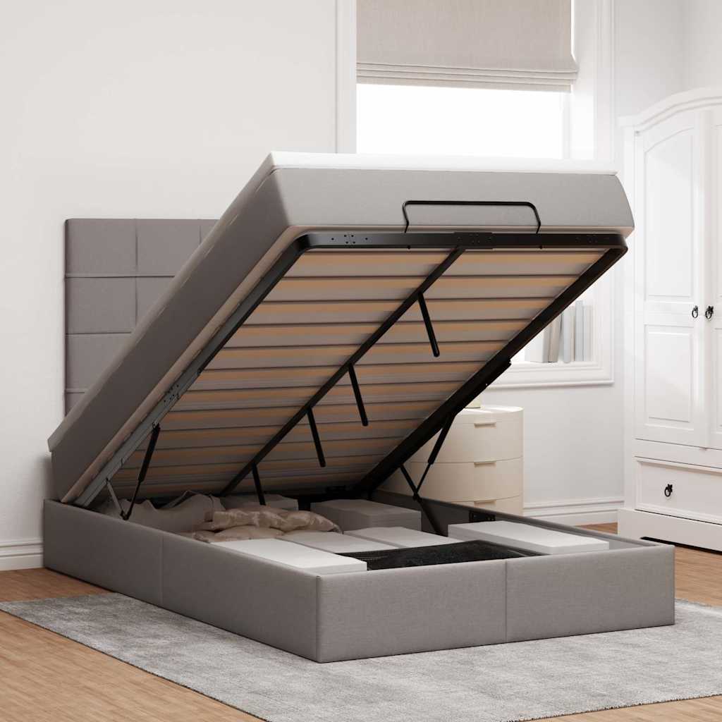Ottoman bed met matras en LED's 120x200cm stof taupe is nu te koop bij PeponiXL, paradijselijk wonen!