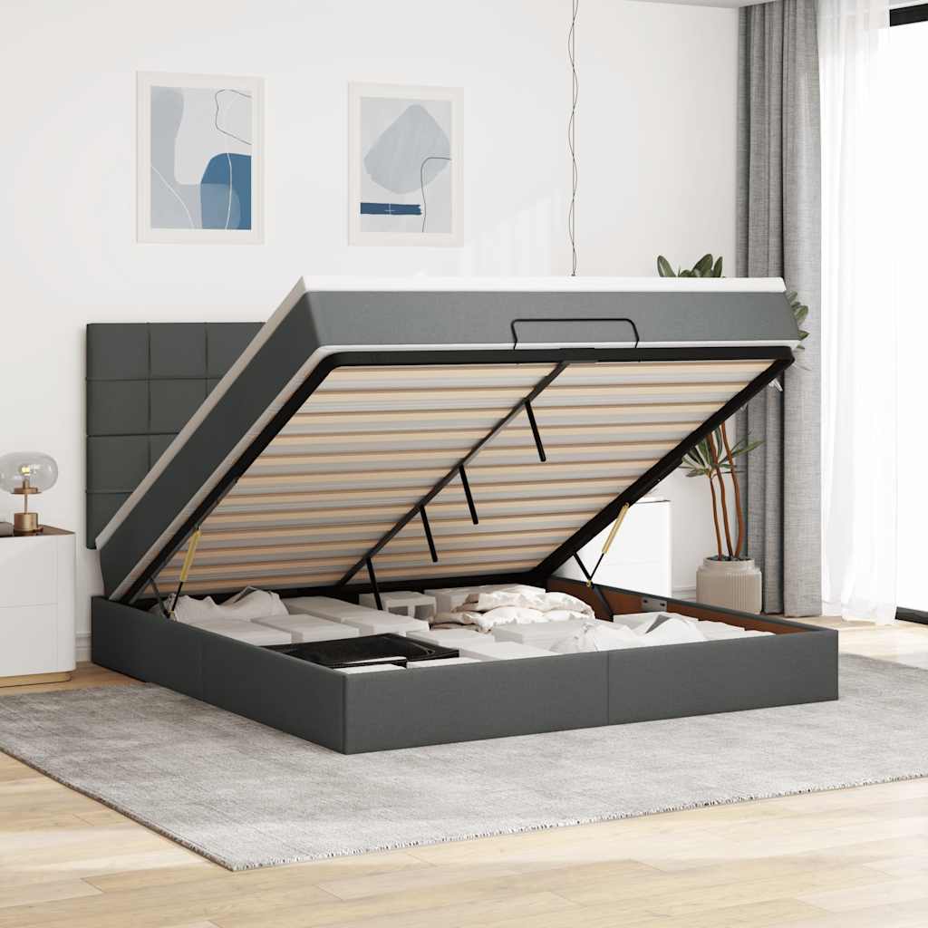 Ottoman bed met matras en LED's 160x200cm stof donkergrijs is nu te koop bij PeponiXL, paradijselijk wonen!