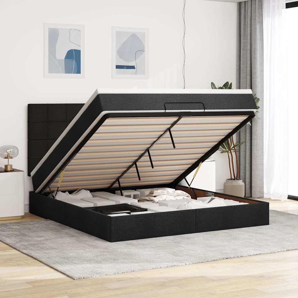 Ottoman bed met matras en LED's 180x200cm stof zwart is nu te koop bij PeponiXL, paradijselijk wonen!