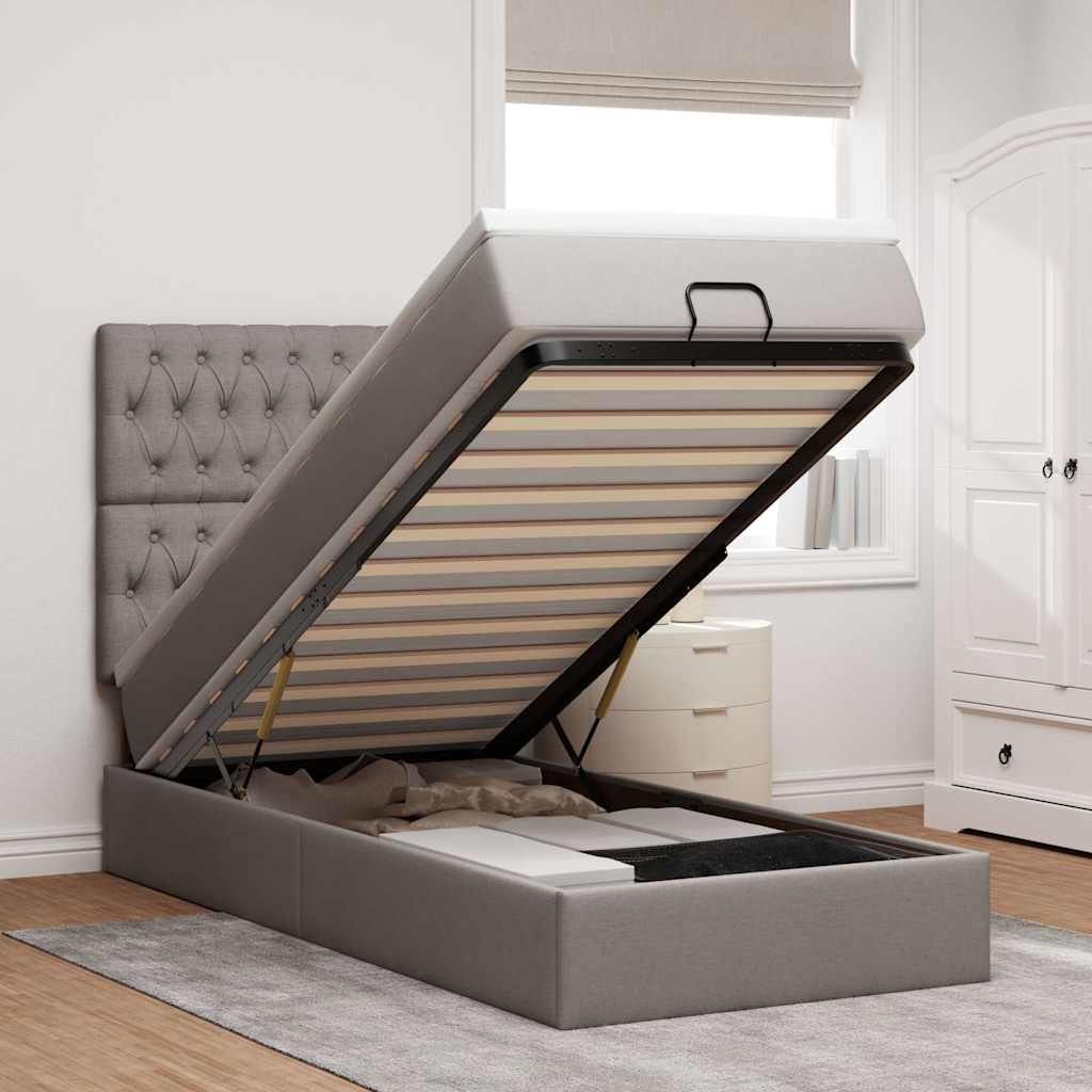 Ottoman bed met matras en LED's 90x190cm stof taupe is nu te koop bij PeponiXL, paradijselijk wonen!