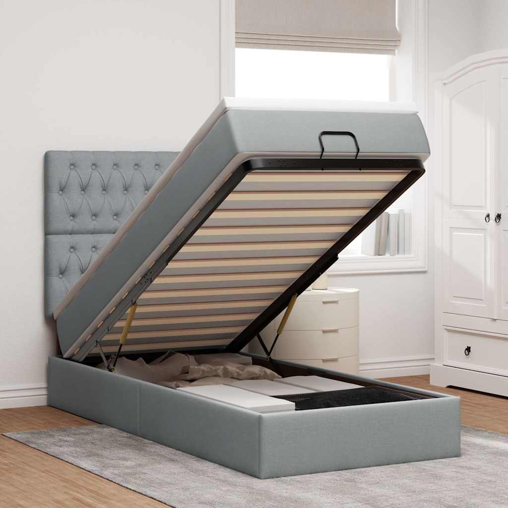 Ottoman bed met matras en LED's 100x200cm stof lichtgrijs is nu te koop bij PeponiXL, paradijselijk wonen!