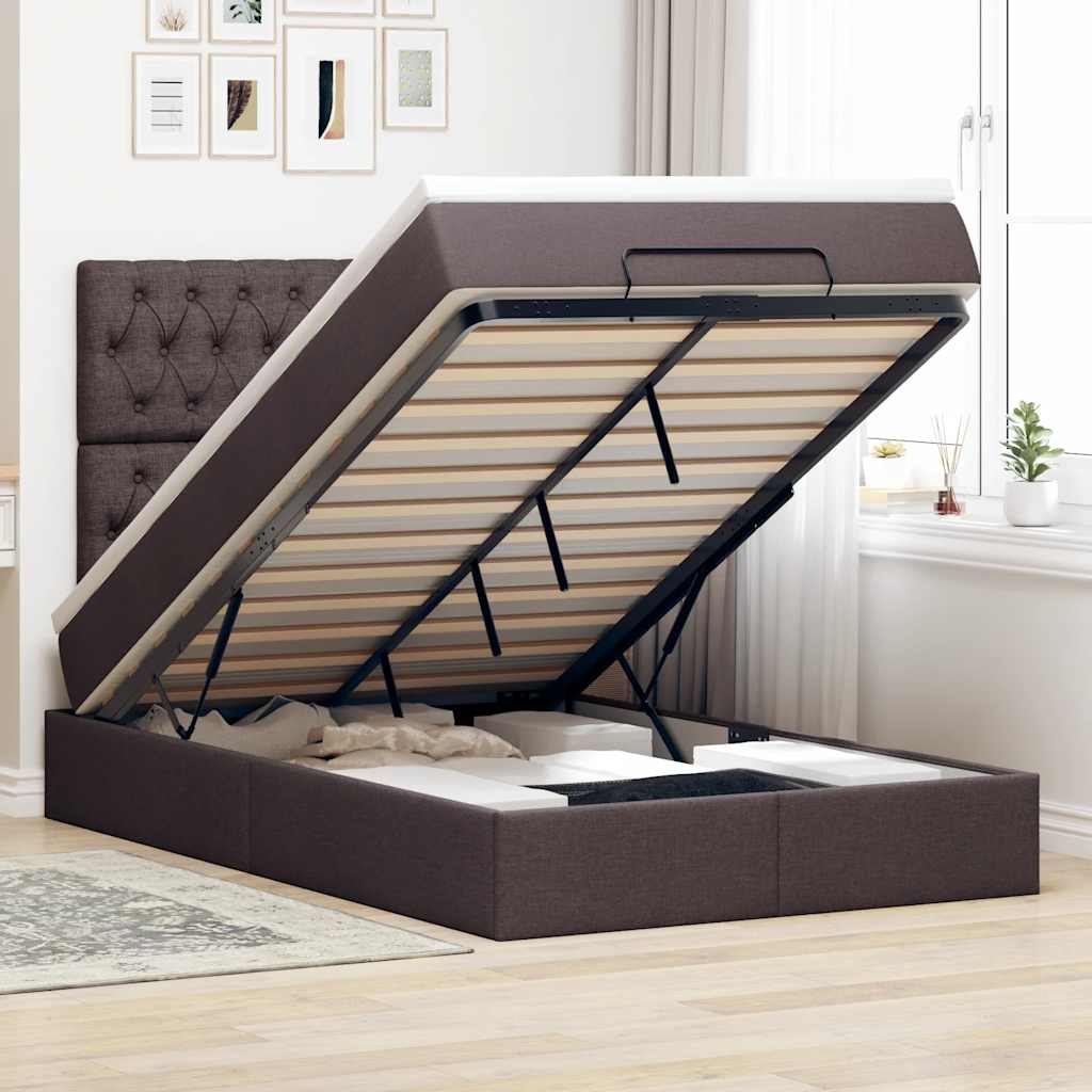 Ottoman bed met matras en LED's 120x190 cm stof donkerbruin is nu te koop bij PeponiXL, paradijselijk wonen!