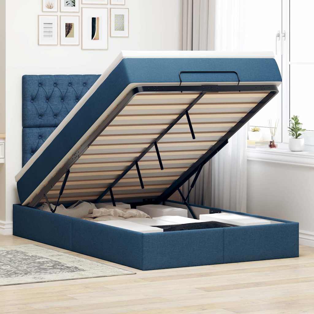 Ottoman bed met matras en LED's 120x200cm stof blauw is nu te koop bij PeponiXL, paradijselijk wonen!