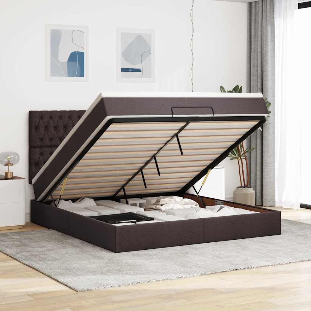 Ottoman bed met matras en LED's 180x200cm stof donkerbruin is nu te koop bij PeponiXL, paradijselijk wonen!