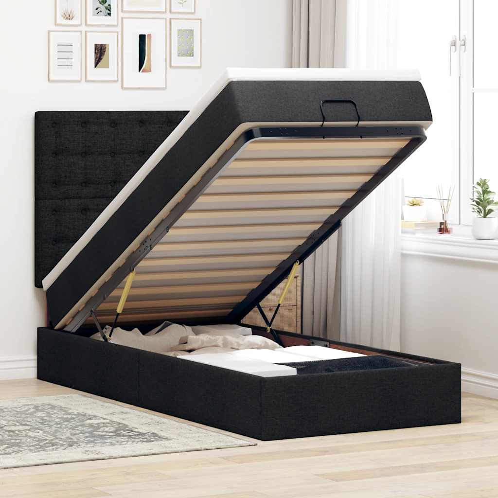 Bed poef met matras en LED's 80x200 cm stof zwart is nu te koop bij PeponiXL, paradijselijk wonen!
