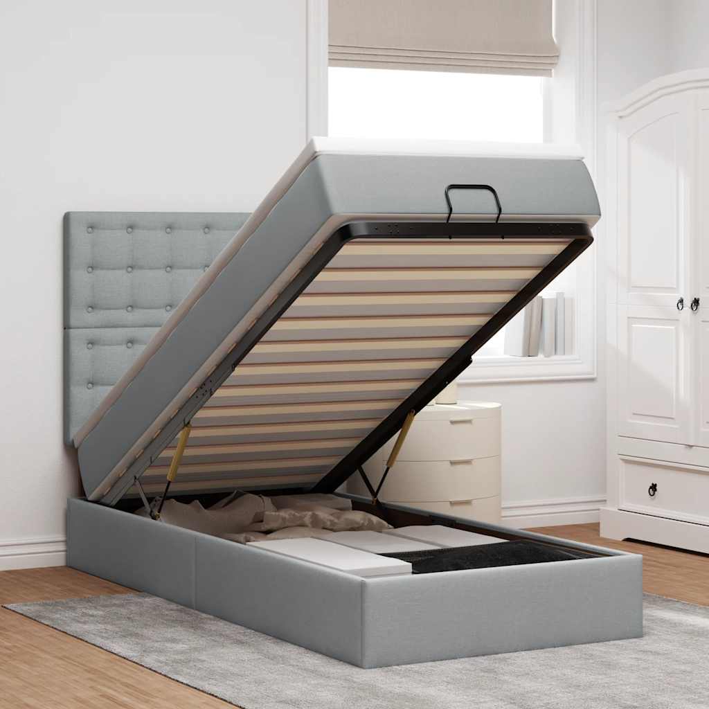Bed poef met matras en LED's 90x200 cm stof lichtgrijs is nu te koop bij PeponiXL, paradijselijk wonen!