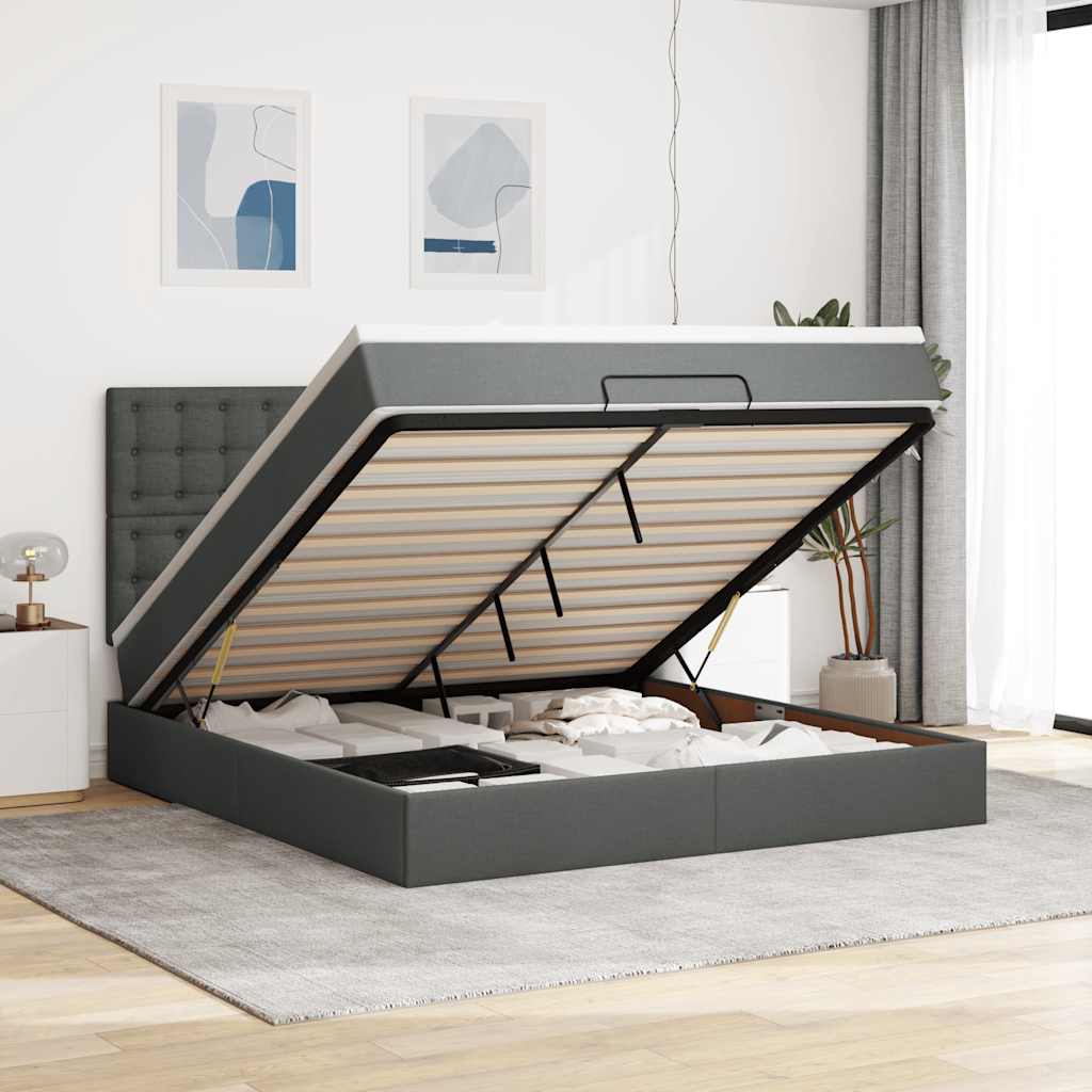 Ottoman bed met matras en LED's 160x200cm stof donkergrijs is nu te koop bij PeponiXL, paradijselijk wonen!