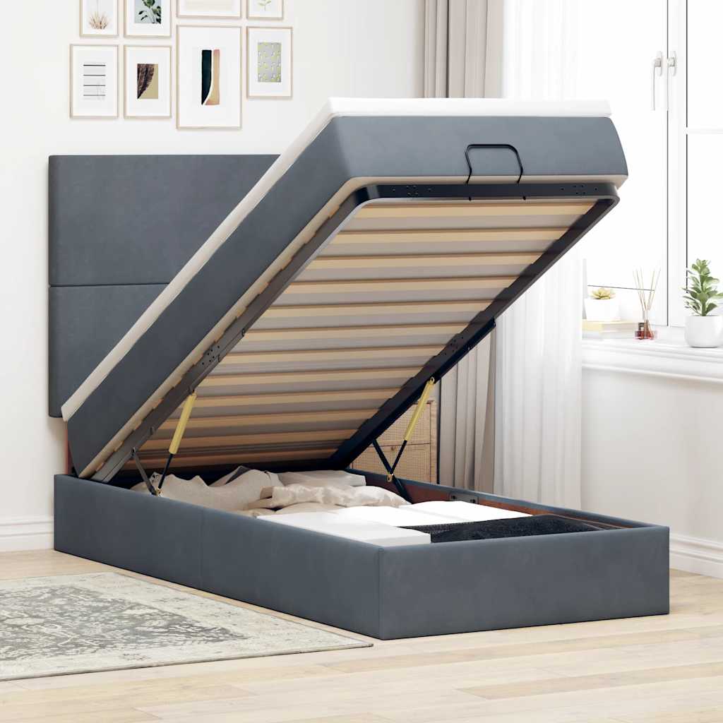 Ottoman bed met matrassen en LED's 90x190cm fluweel donkergrijs is nu te koop bij PeponiXL, paradijselijk wonen!