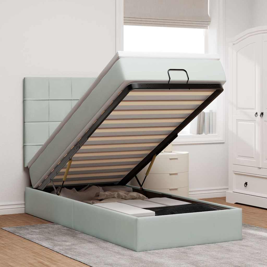 Ottoman bed met matrassen en LED's 80x200cm fluweel lichtgrijs is nu te koop bij PeponiXL, paradijselijk wonen!