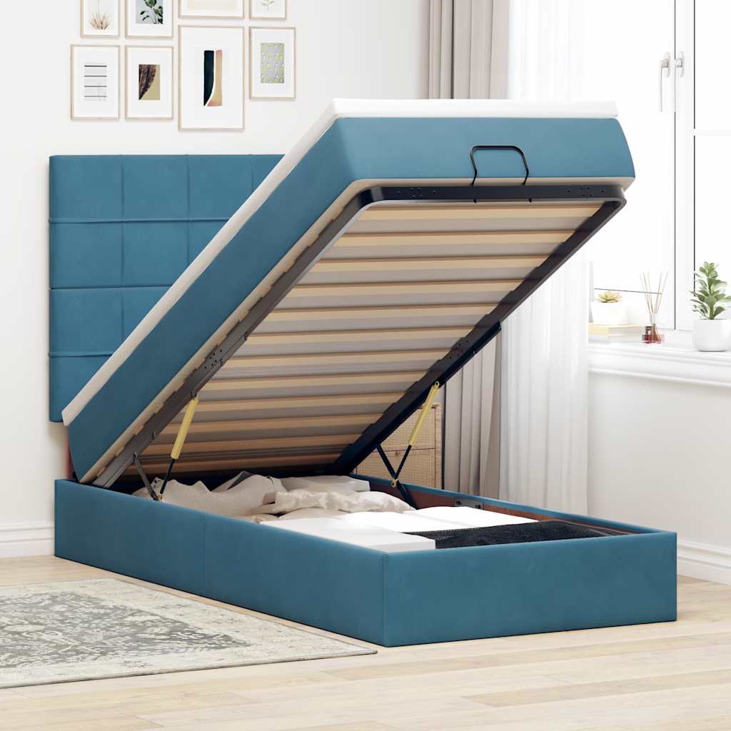 Ottoman bed met matrassen en LED's 80x200cm fluweel donkerblauw is nu te koop bij PeponiXL, paradijselijk wonen!