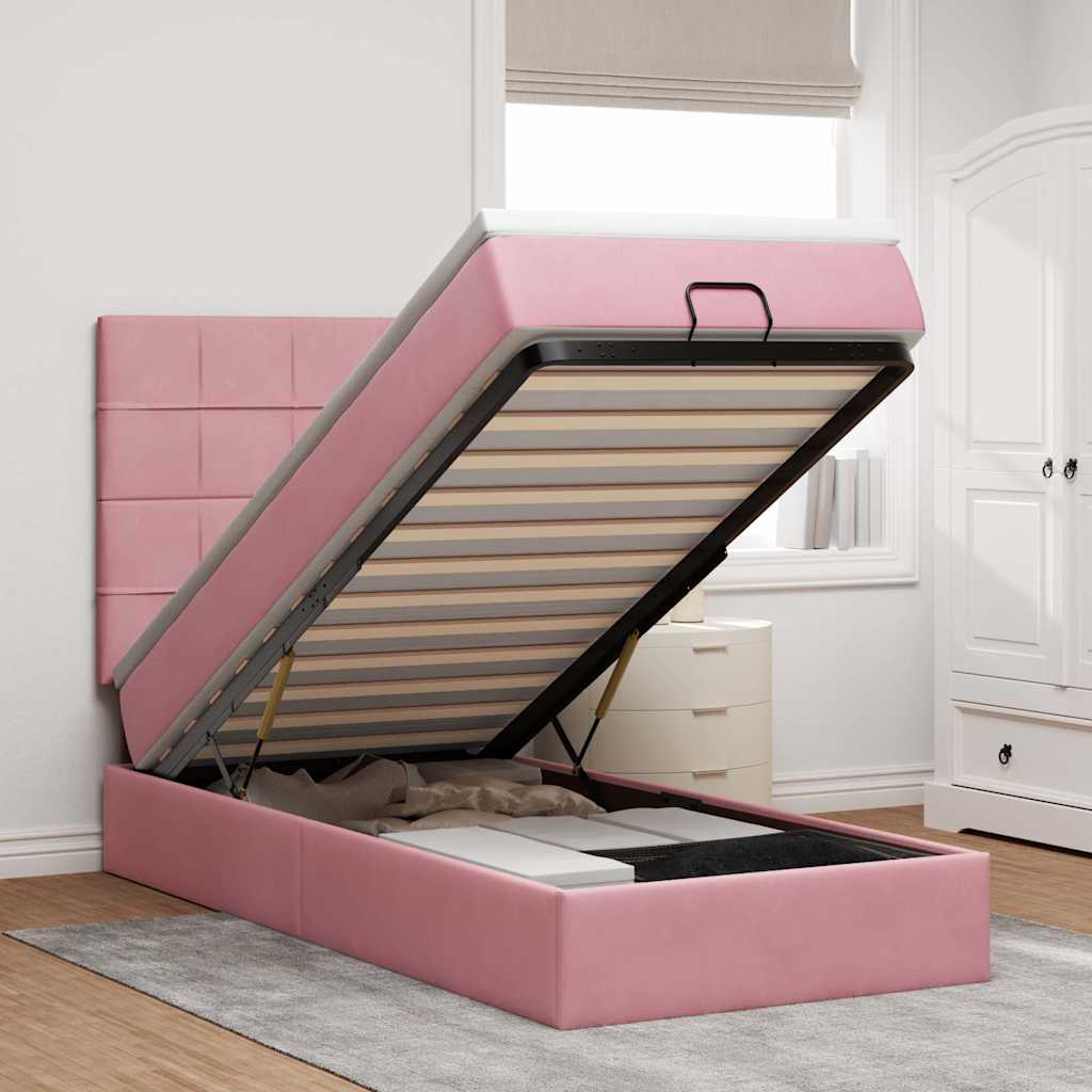 Ottoman bed met matrassen en LED's 90x200cm fluweel roze is nu te koop bij PeponiXL, paradijselijk wonen!