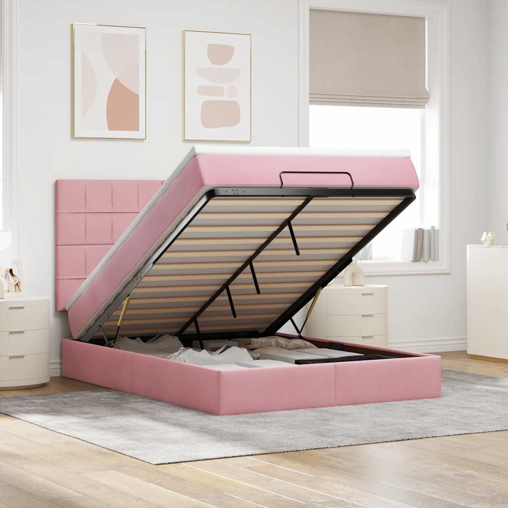 Ottoman bed met matrassen en LED's 140x190cm fluweel roze is nu te koop bij PeponiXL, paradijselijk wonen!