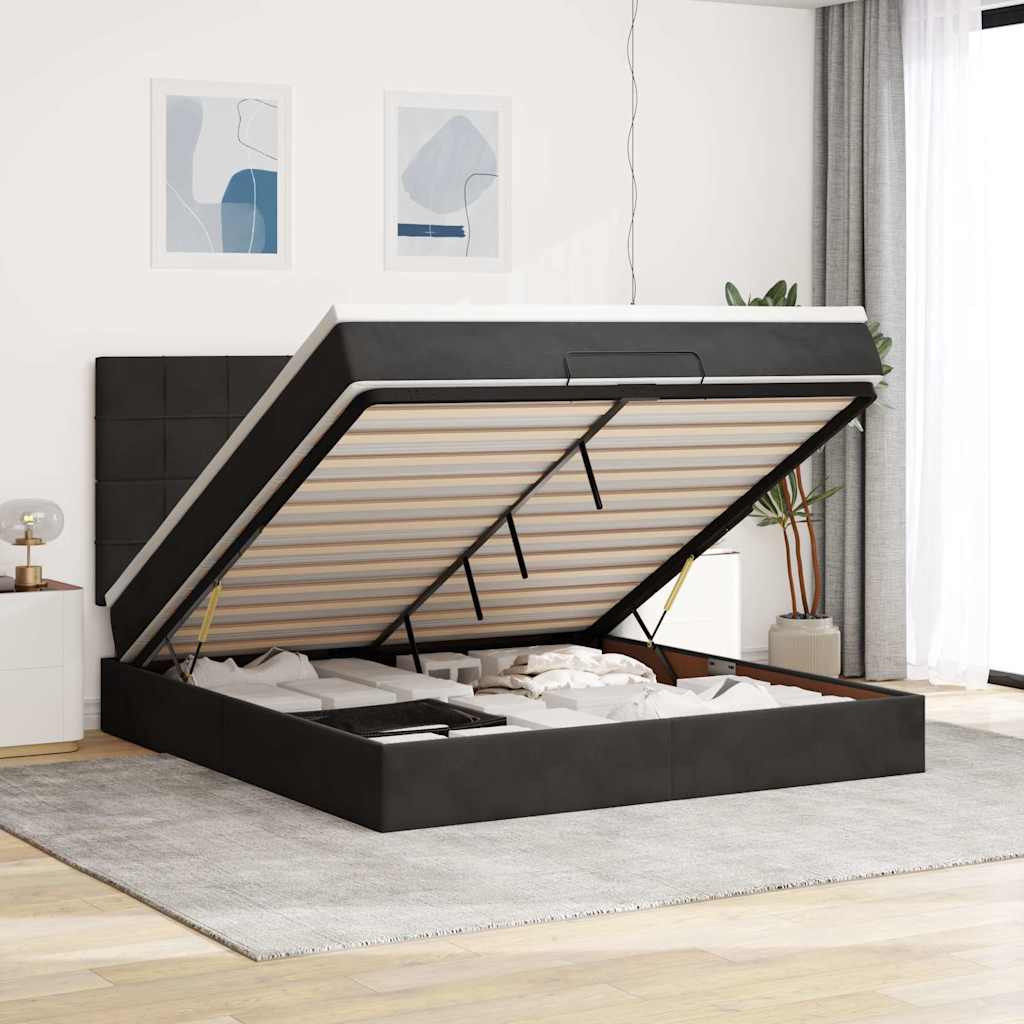Ottoman bed met matrassen en LED's 160x200cm fluweel zwart is nu te koop bij PeponiXL, paradijselijk wonen!
