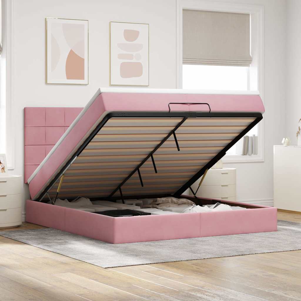 Ottoman bed met matrassen en LED's 200x200cm fluweel roze is nu te koop bij PeponiXL, paradijselijk wonen!
