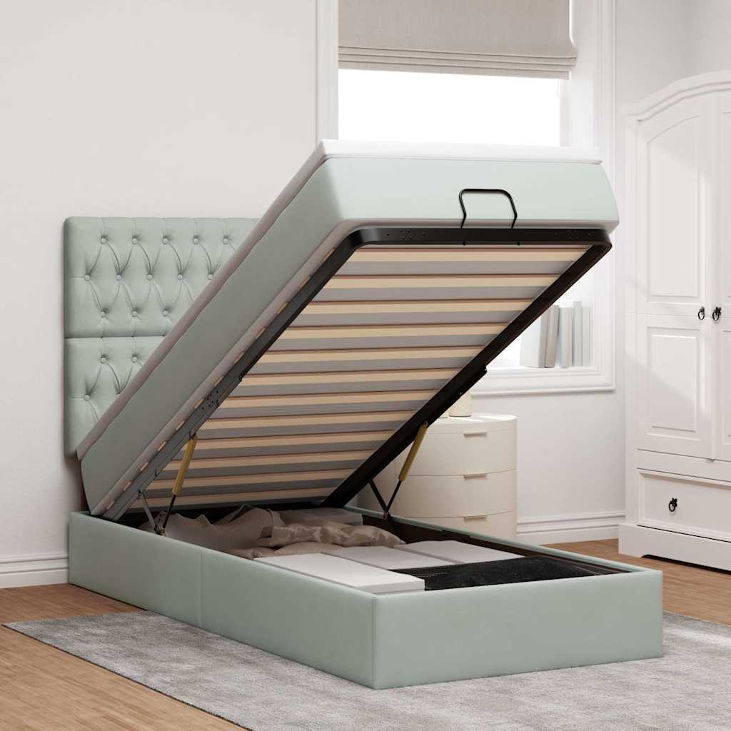 Ottoman bed met matrassen en LED's 80x200cm fluweel lichtgrijs is nu te koop bij PeponiXL, paradijselijk wonen!