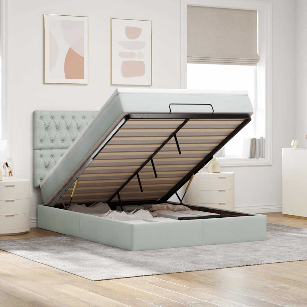 Ottoman bed met matrassen en LED's 140x200cm fluweel lichtgrijs is nu te koop bij PeponiXL, paradijselijk wonen!