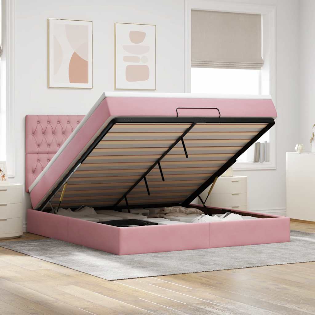 Ottoman bed met matrassen en LED's 160x200cm fluweel roze is nu te koop bij PeponiXL, paradijselijk wonen!