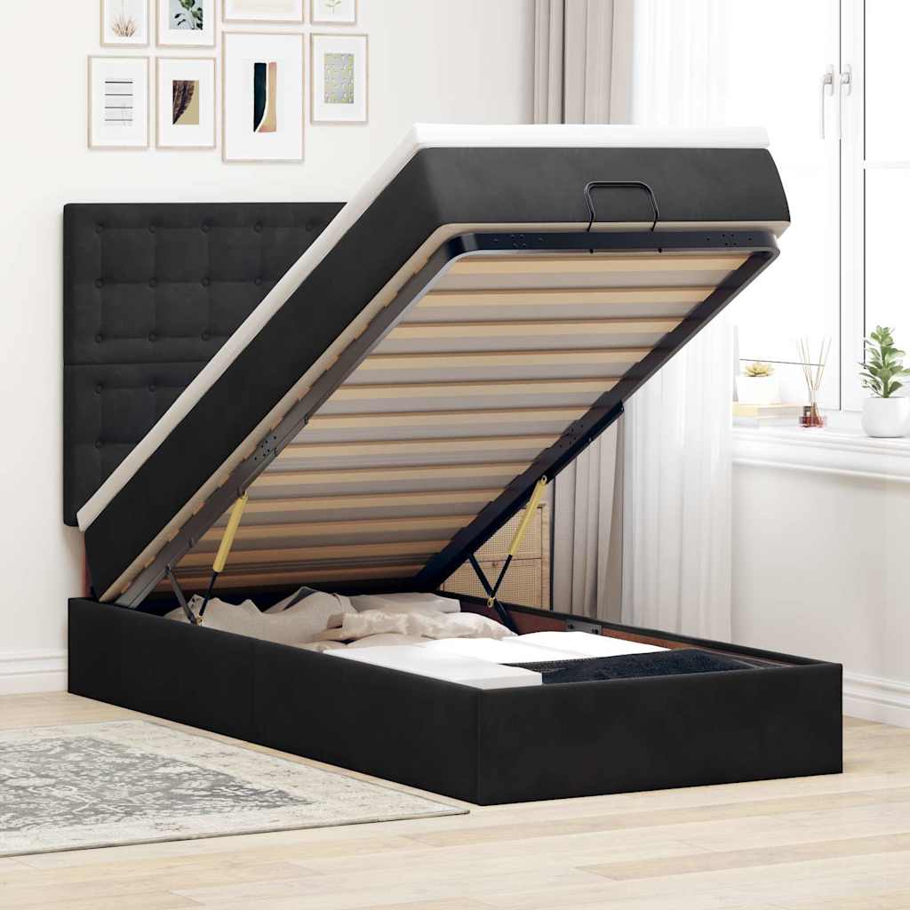 Ottoman bed met matrassen en LED's 80x200cm fluweel zwart is nu te koop bij PeponiXL, paradijselijk wonen!