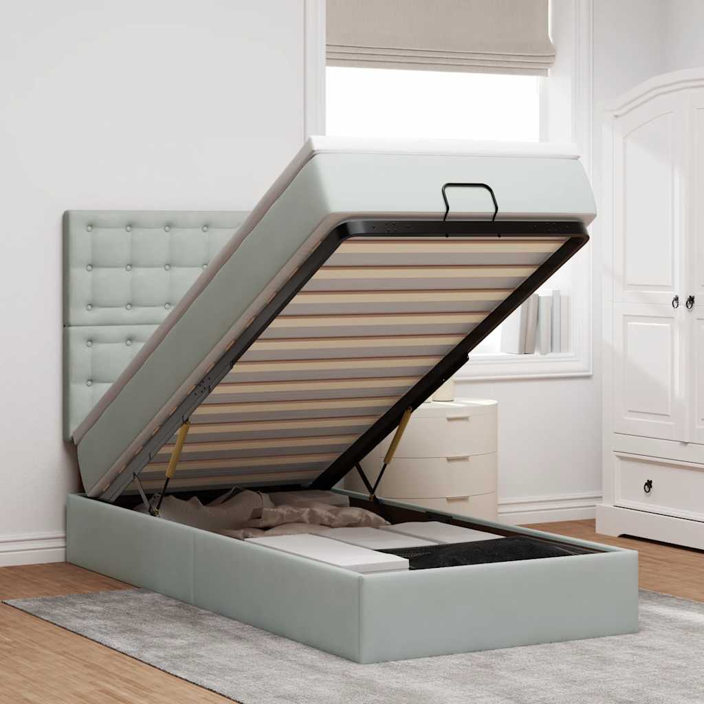 Ottoman bed met matrassen en LED's 90x200cm fluweel lichtgrijs is nu te koop bij PeponiXL, paradijselijk wonen!