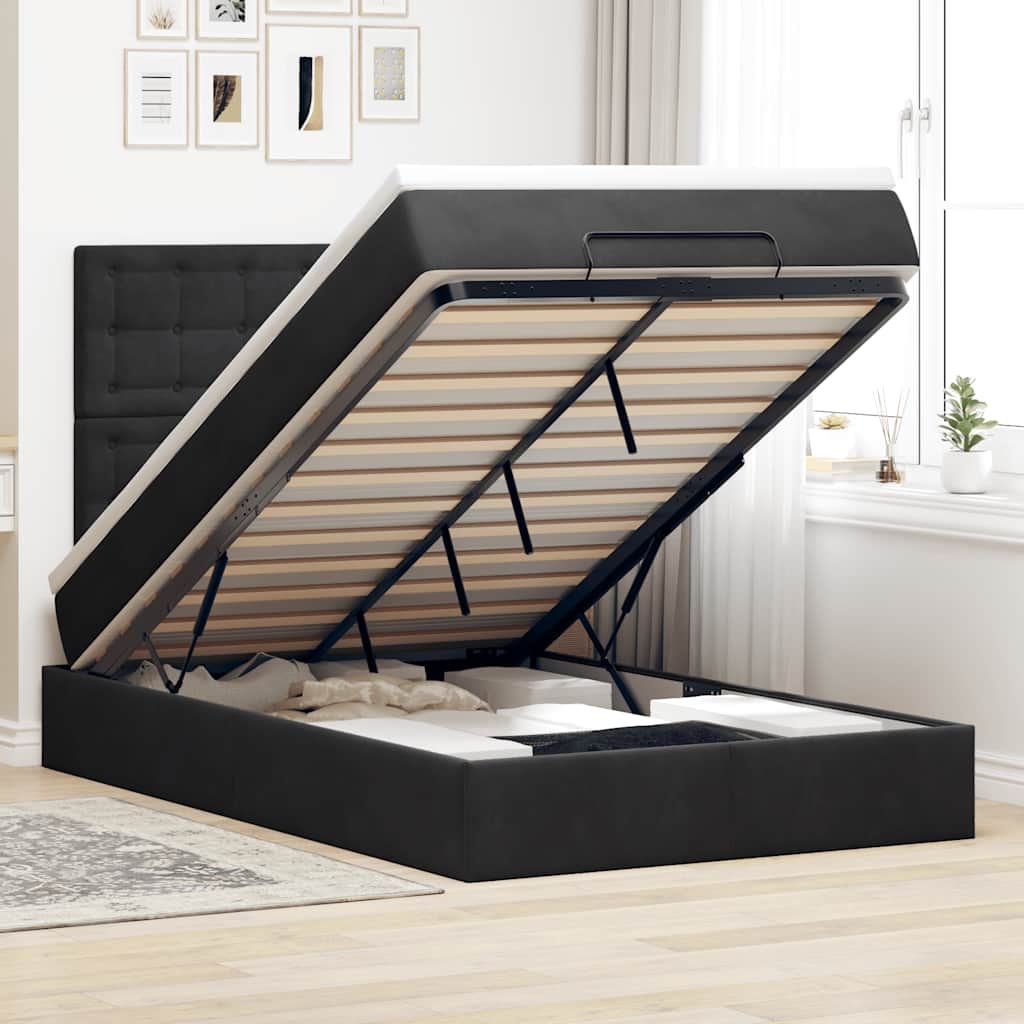 Ottoman bed met matrassen en LED's 120x200cm fluweel zwart is nu te koop bij PeponiXL, paradijselijk wonen!