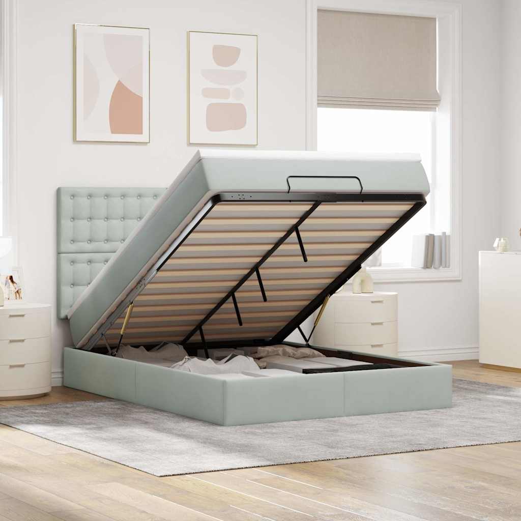 Ottoman bed met matrassen en LED's 140x200cm fluweel lichtgrijs is nu te koop bij PeponiXL, paradijselijk wonen!