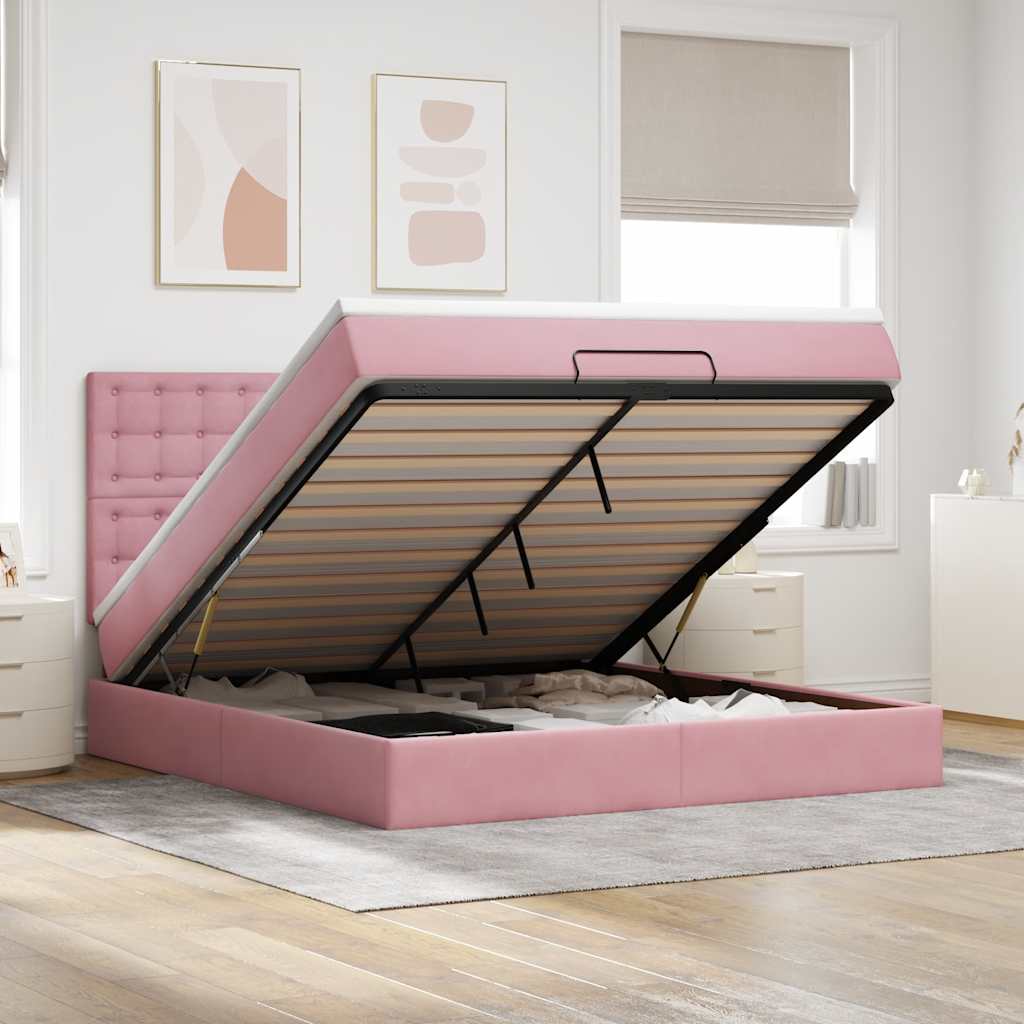 Ottoman bed met matrassen en LED's 180x200cm fluweel roze is nu te koop bij PeponiXL, paradijselijk wonen!