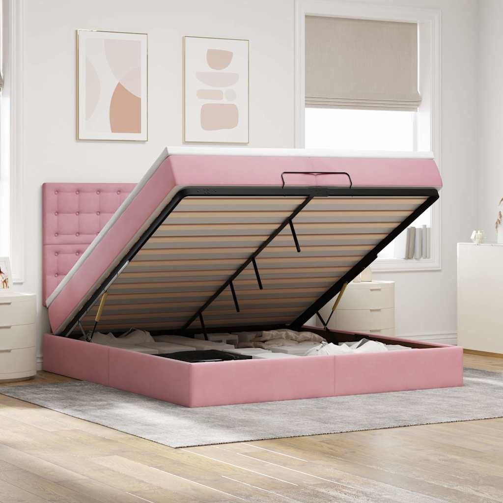 Ottoman bed met matrassen en LED's 200x200cm fluweel roze is nu te koop bij PeponiXL, paradijselijk wonen!