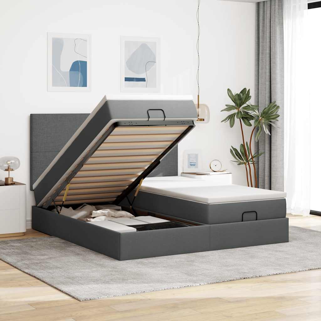 Ottoman bed met matrassen en LED's 160x200cm stof donkergrijs is nu te koop bij PeponiXL, paradijselijk wonen!