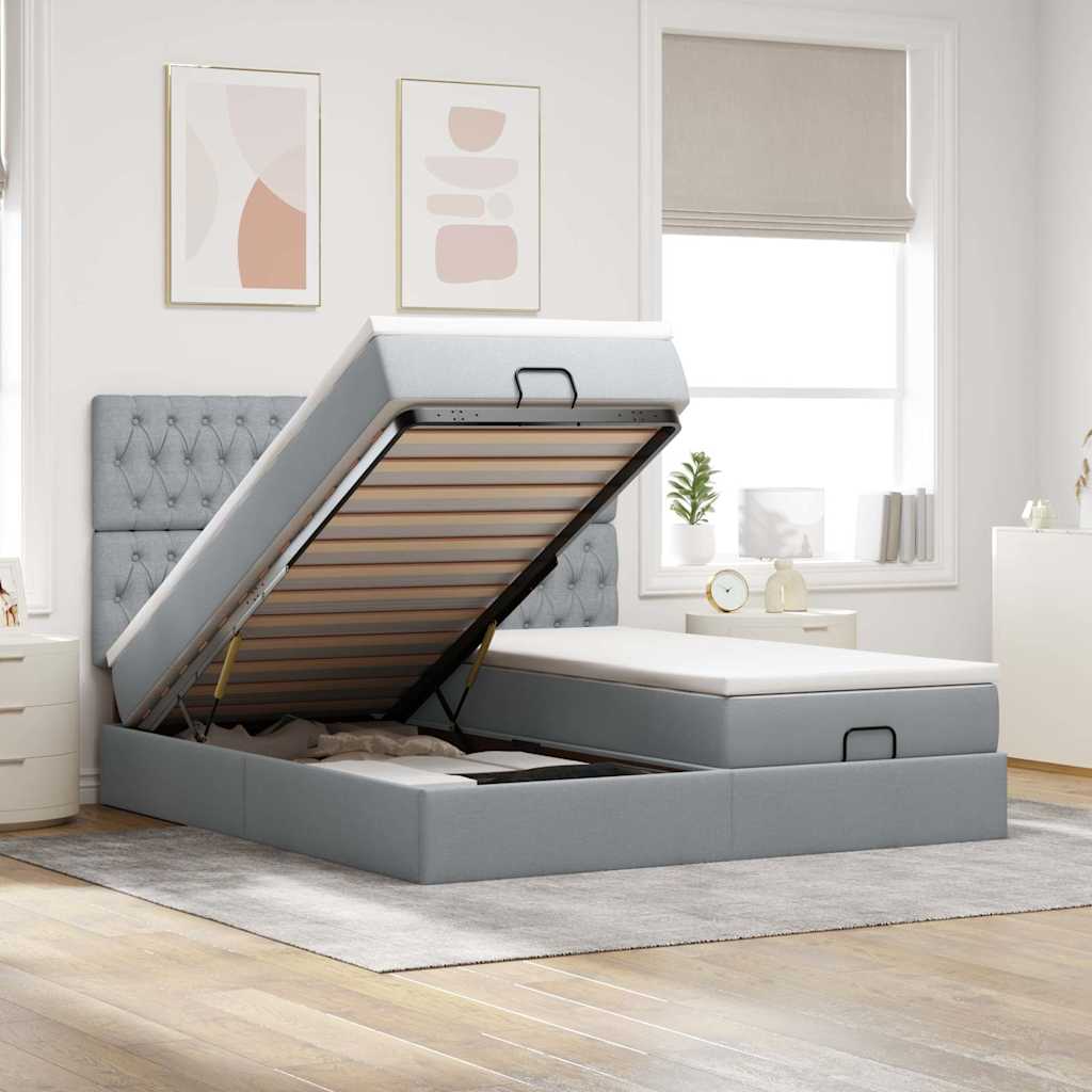 Ottoman bed met matrassen en LED's 160x200cm stof lichtgrijs is nu te koop bij PeponiXL, paradijselijk wonen!