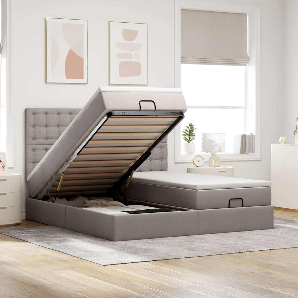 Ottoman bed met matrassen en LED's 180x200cm stof taupe is nu te koop bij PeponiXL, paradijselijk wonen!