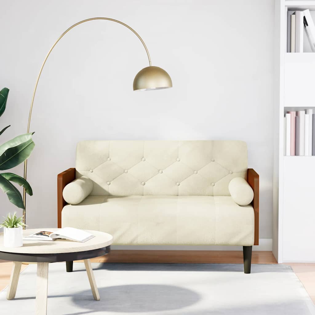 Loveseat bank met bolsters crème 110 cm fluweel is nu te koop bij PeponiXL, paradijselijk wonen!