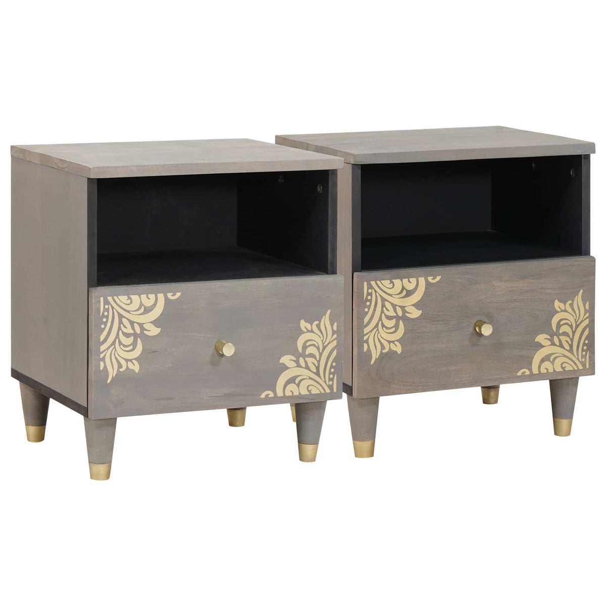 Nachtkastje 2 pcs Grijs 40 x 33 x 46 cm Massief Mango Hout is nu te koop bij PeponiXL, paradijselijk wonen!