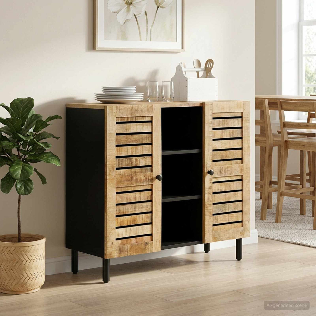 Opslagkasten Naturel 90 x 33 x 75 cm Massief Mango Hout is nu te koop bij PeponiXL, paradijselijk wonen!