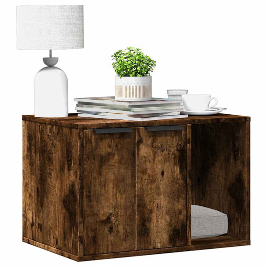 Kattenbakkast 60x40x40 cm bewerkt hout gerookt eikenkleurig is nu te koop bij PeponiXL, paradijselijk wonen!