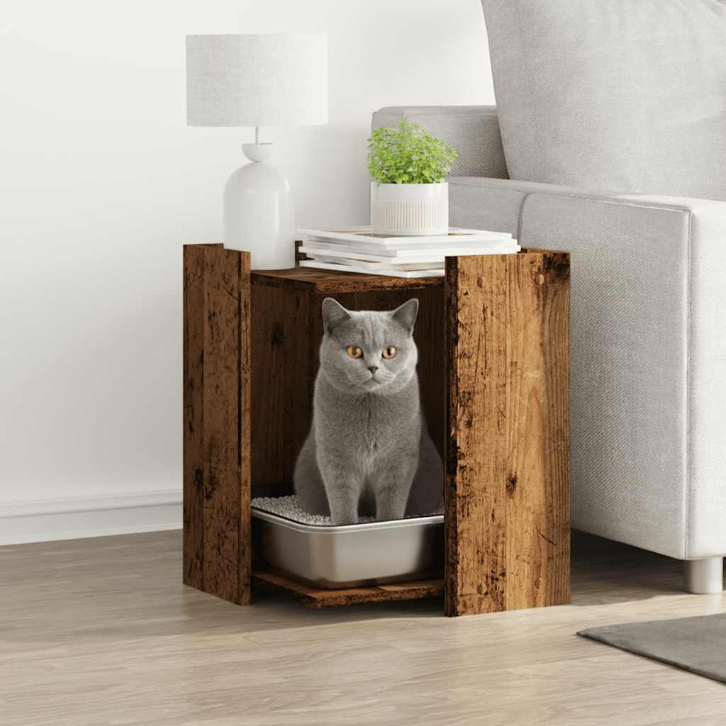 Kattenbakkast 42x42x51 cm bewerkt hout oud houtkleurig is nu te koop bij PeponiXL, paradijselijk wonen!