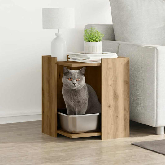 Kattenbakkast 42x42x51 cm bewerkt hout artisanaal eikenkleurig is nu te koop bij PeponiXL, paradijselijk wonen!