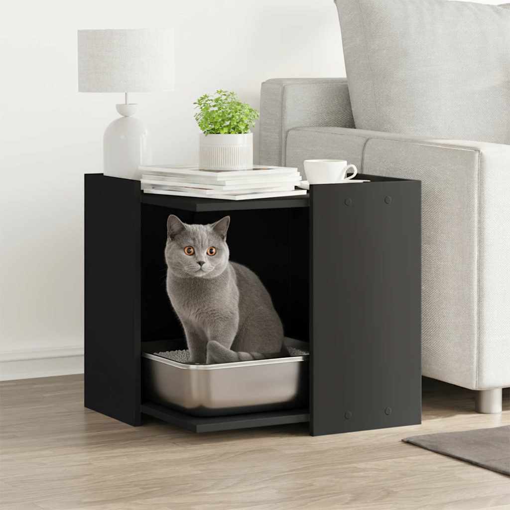 Kattenbakkast 53x53x51 cm bewerkt hout zwart is nu te koop bij PeponiXL, paradijselijk wonen!