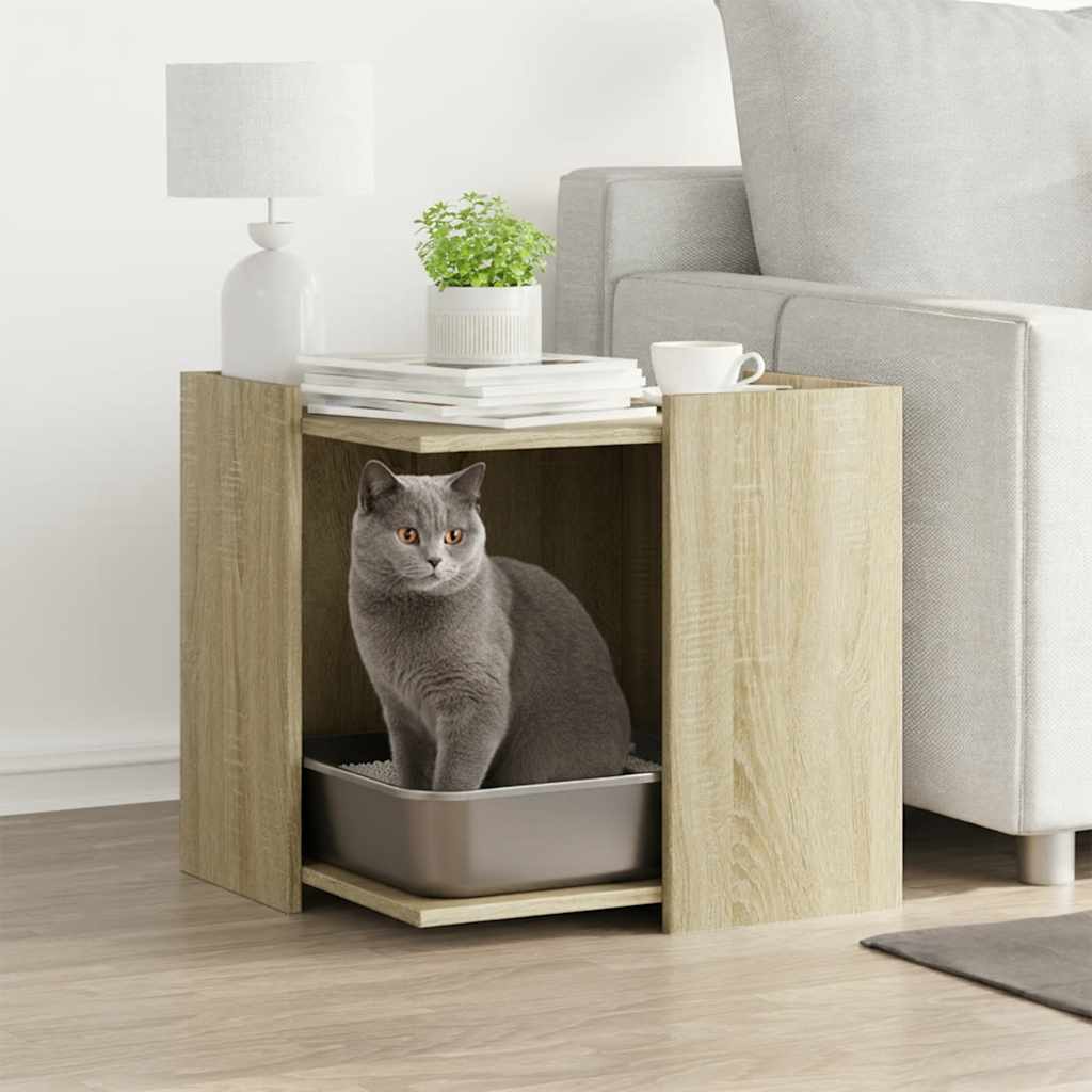 Kattenbakkast 53x53x51 cm bewerkt hout sonoma eikenkleurig is nu te koop bij PeponiXL, paradijselijk wonen!