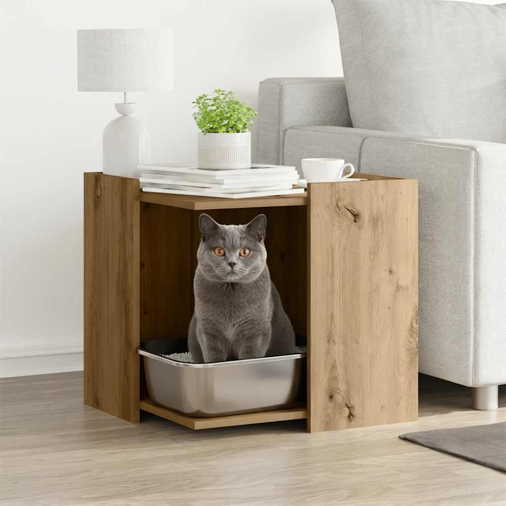 Kattenbakkast 53x53x51 cm bewerkt hout artisanaal eikenkleurig is nu te koop bij PeponiXL, paradijselijk wonen!