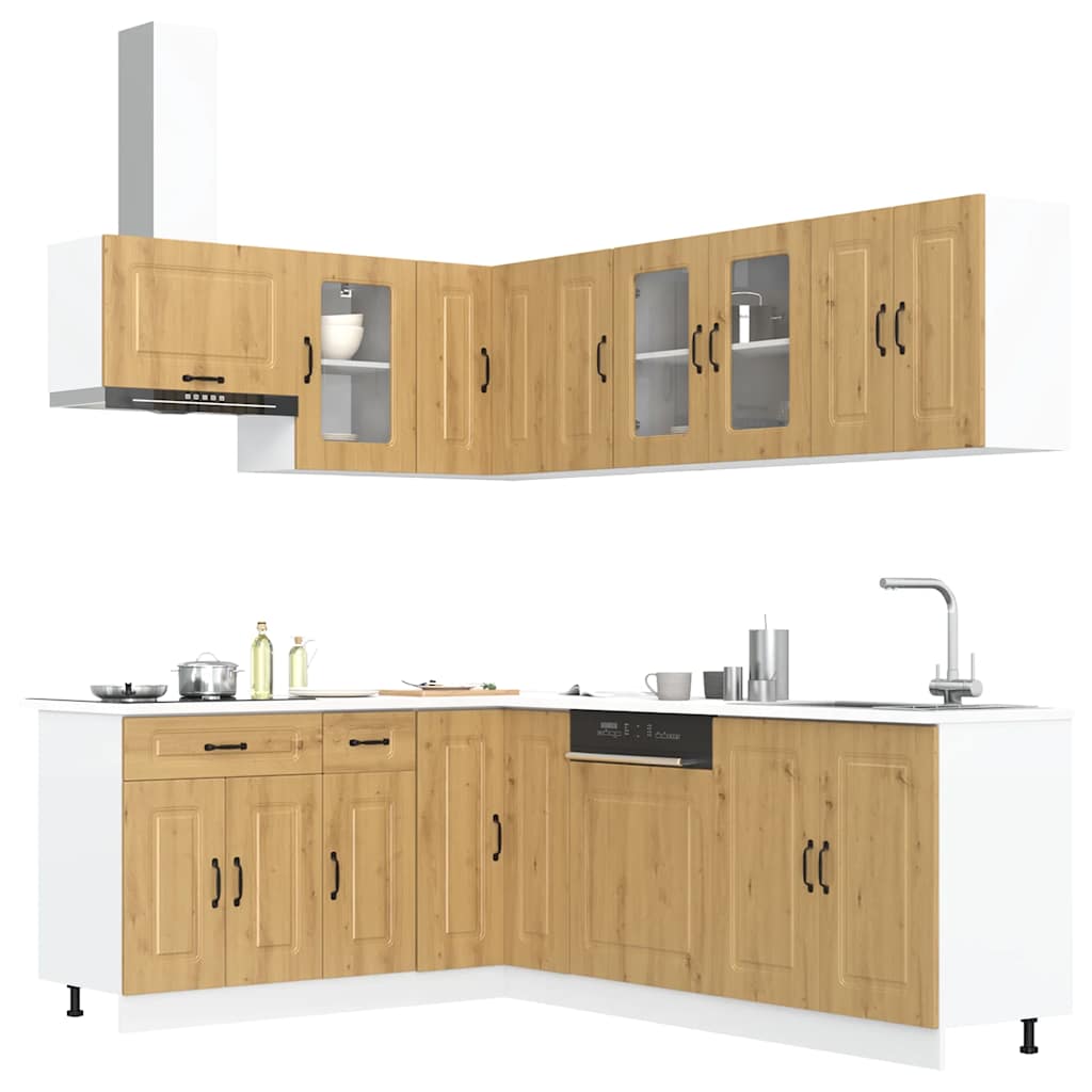 11-delige Keukenkastenset Kalmar bewerkt hout artisanaal eiken is nu te koop bij PeponiXL, paradijselijk wonen!