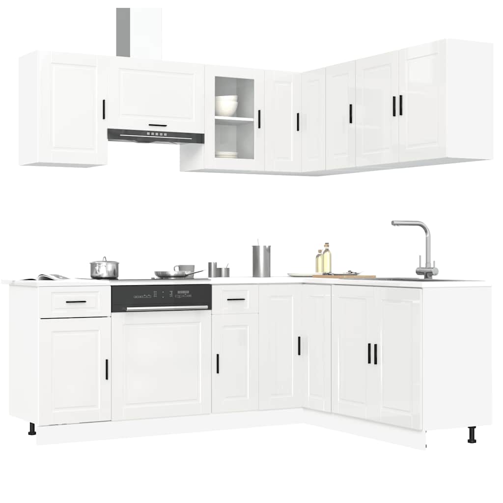 11-delige Keukenkastenset Porto bewerkt hout glanzend wit is nu te koop bij PeponiXL, paradijselijk wonen!