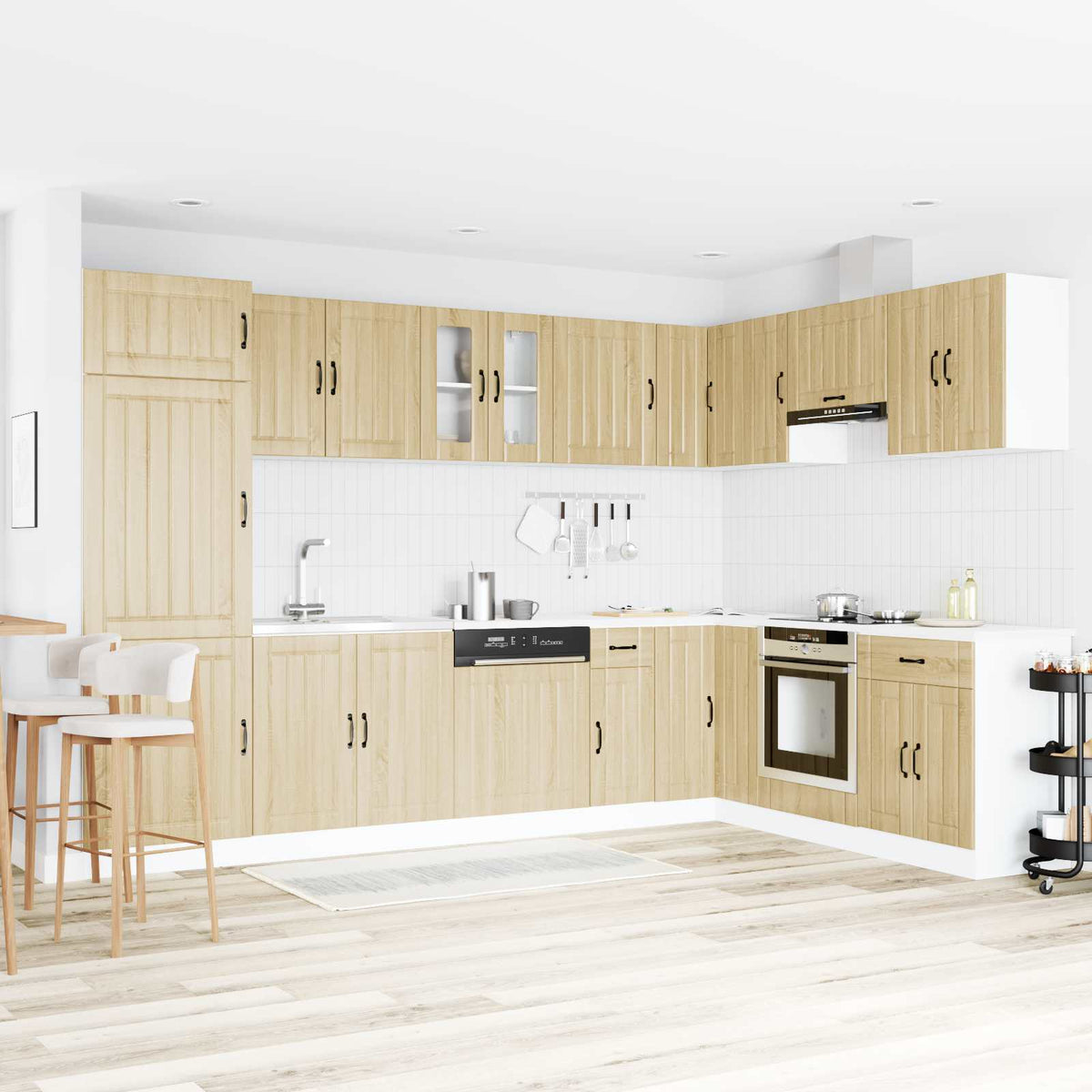 Wastafel onderkast Lucca 2 pcs Sonoma Eiken Bewerkt hout is nu te koop bij PeponiXL, paradijselijk wonen!