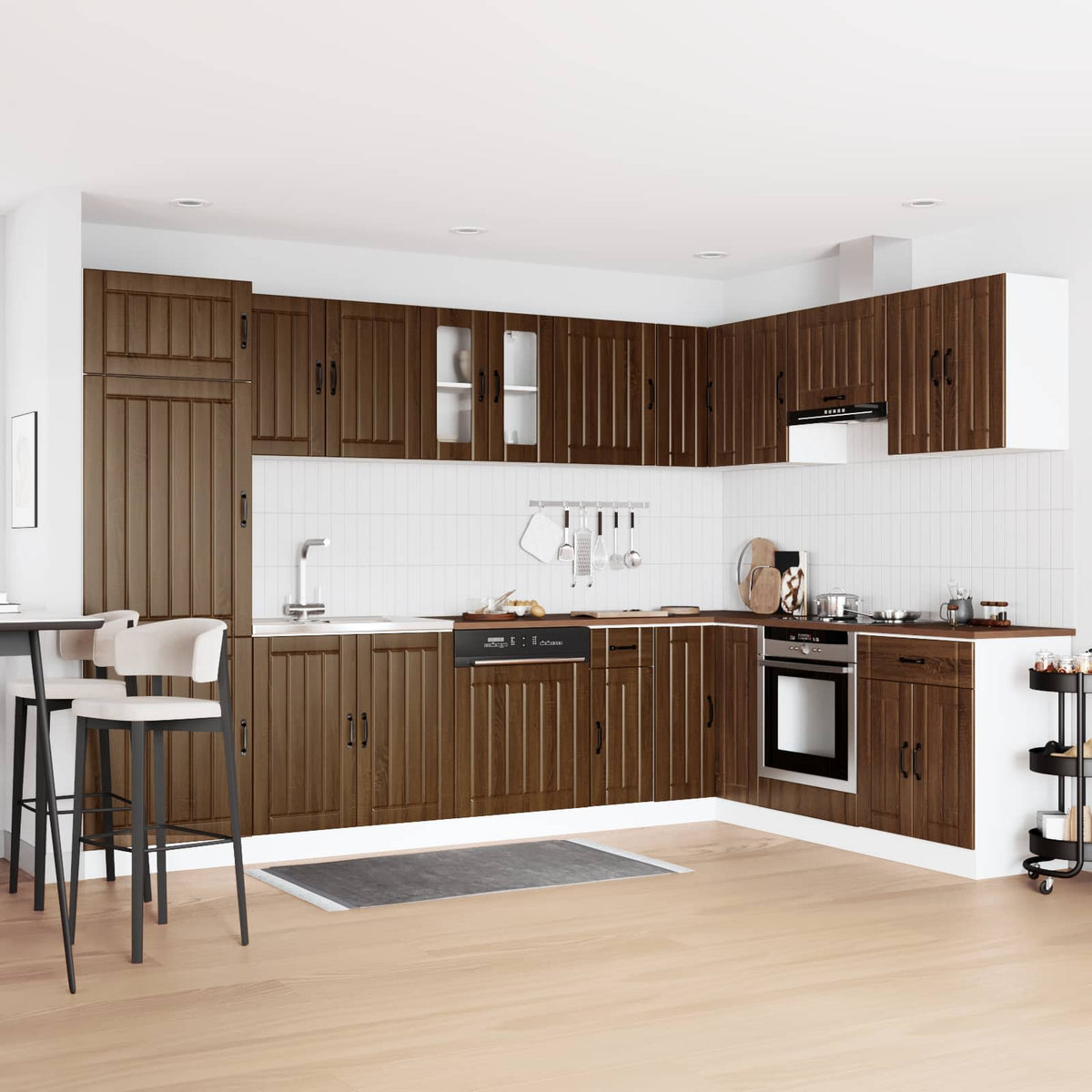 Wastafel onderkast Lucca 2 pcs Bruin Eiken Bewerkt hout is nu te koop bij PeponiXL, paradijselijk wonen!