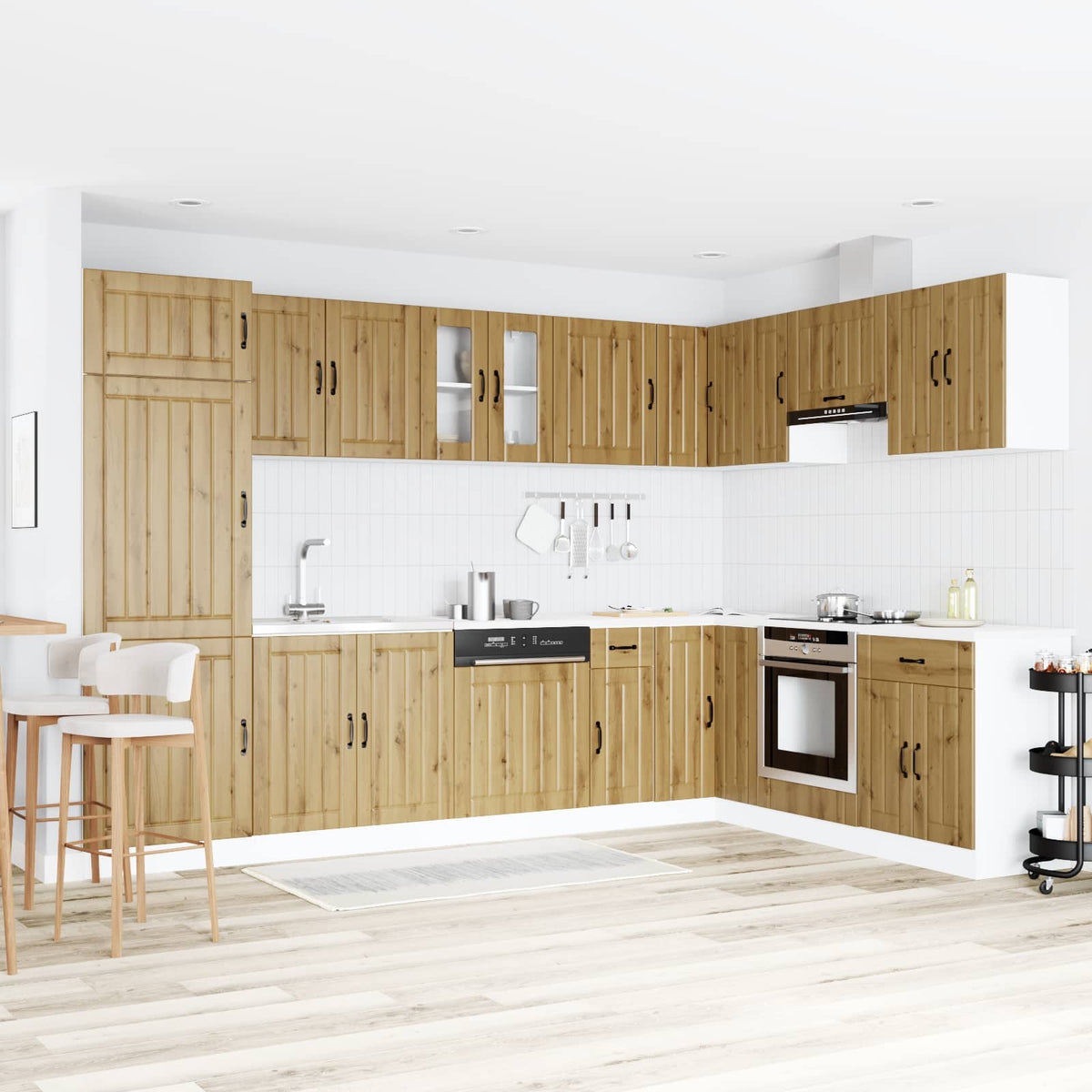 Wastafel onderkast Lucca 2 pcs Artisan Eiken Bewerkt hout is nu te koop bij PeponiXL, paradijselijk wonen!