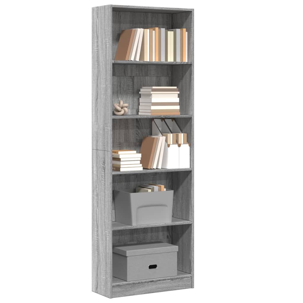 Boekenkast 60x24x176 cm bewerkt hout grijs sonoma eikenkleurig is nu te koop bij PeponiXL, paradijselijk wonen!