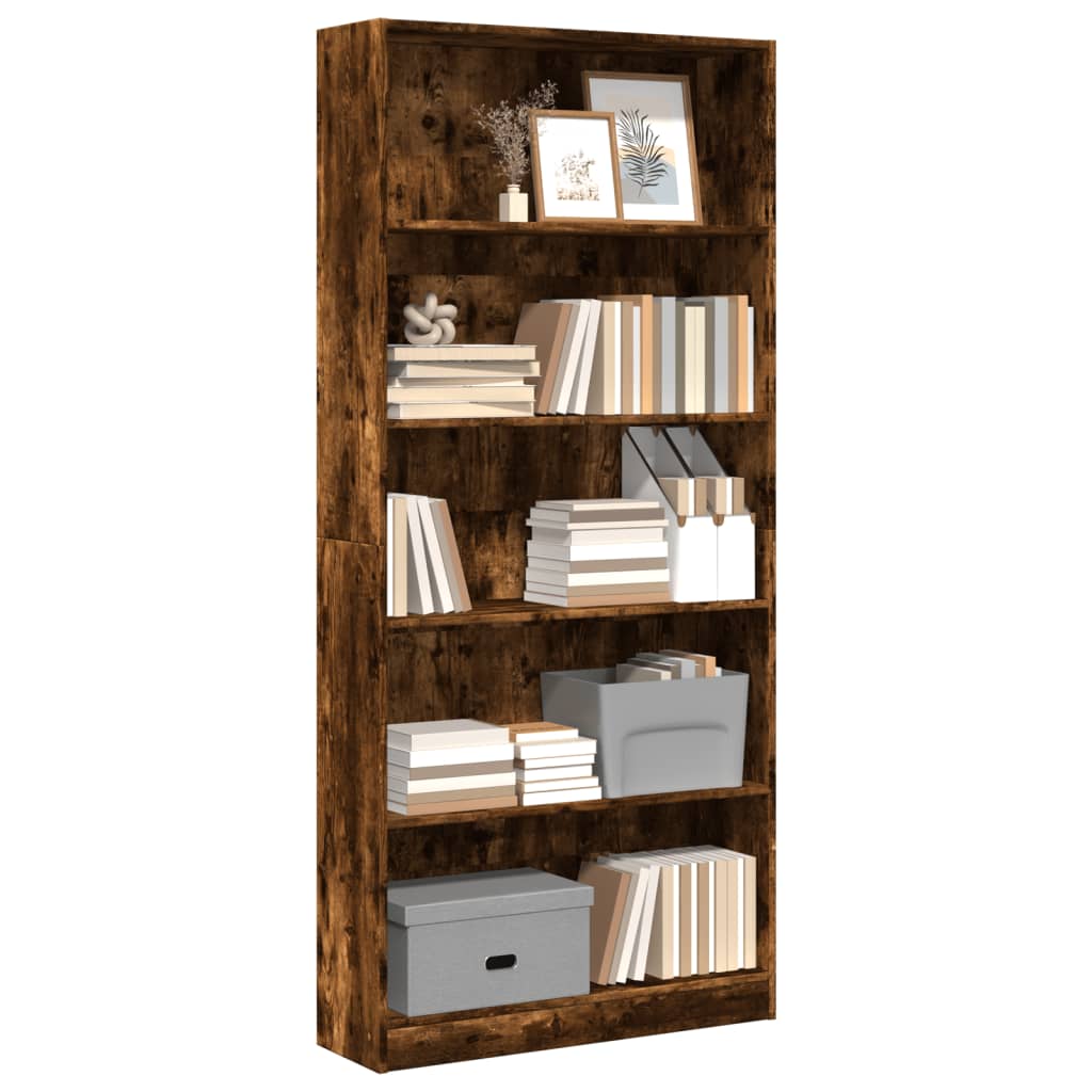 Boekenkast 80x24x176 cm bewerkt hout gerookt eikenkleurig is nu te koop bij PeponiXL, paradijselijk wonen!