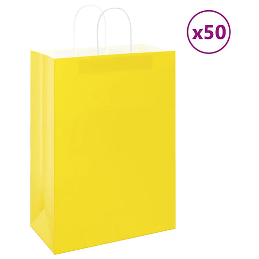 Papieren zakken 50 st met hengsels 32x17x44 cm geel is nu te koop bij PeponiXL, paradijselijk wonen!