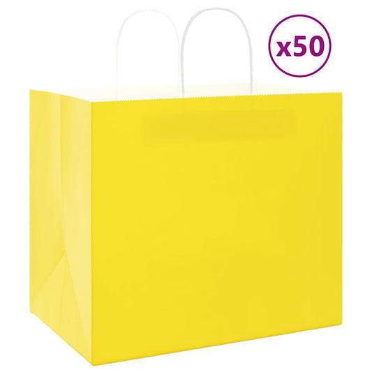 Papieren zakken 50 st met hengsels 32x22x28 cm geel is nu te koop bij PeponiXL, paradijselijk wonen!